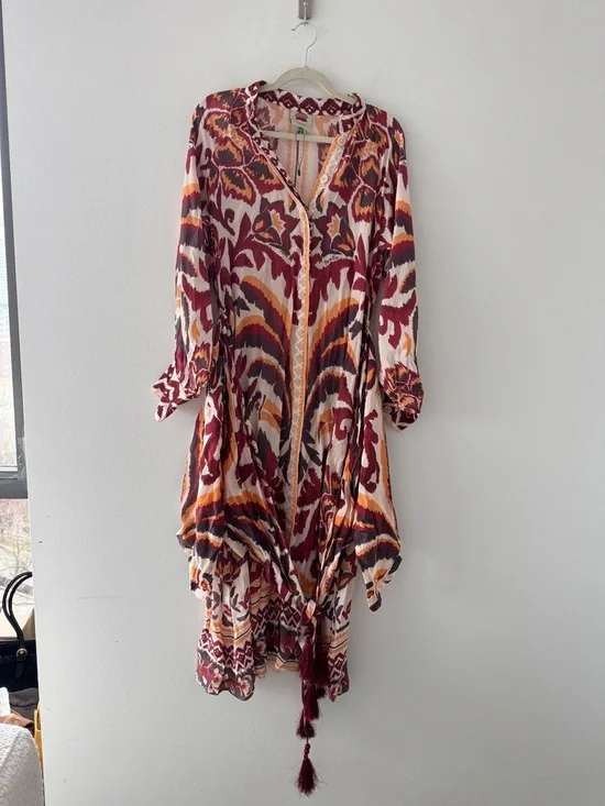 FARM RIO Tie Front Long Sleeve Shirtdress M - Picture 2 of 6